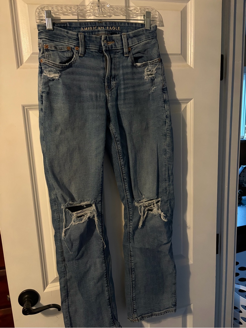 American Eagle Outfitters Light Blue Ripped Straight Leg Jeans